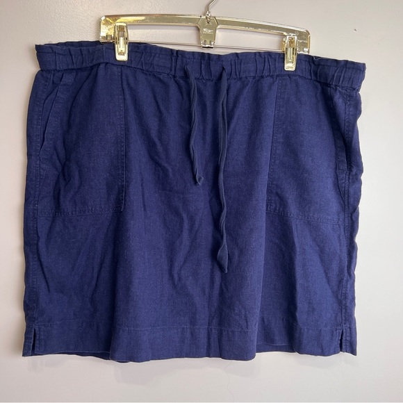 Caslon Navy Blue Linen Blend Drawstring Skirt Size XXL Front & Back Pockets EUC - Picture 1 of 4